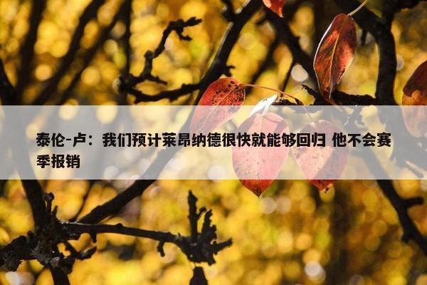 泰伦-卢：我们预计莱昂纳德很快就能够回归 他不会赛季报销